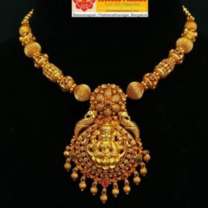 Gold tone square bottle green stone Lakshmi necklace set dj38202   dreamjwell